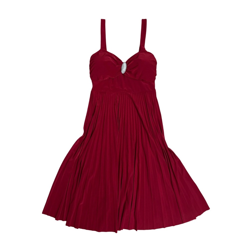 Vintage 90s Red Pleated Formal Dress Rhinestone‎ Brooch Small Sexy party